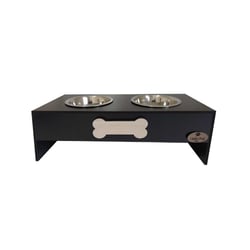 Comedouro Hello Pet Ossinho Duplo Preto Para Cães E Gatos - Tamanho M