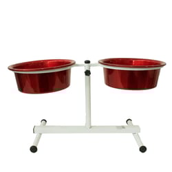 Comedouro Regulável Dog Head Alumínio Vermelho Para Cães - Duplo Médio