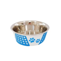 Comedouro The Pets Inox Decorado Para Cães - Pata Bolinha Azul 880Ml