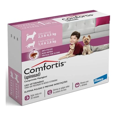 Comfortis Antipulgas Para Cães De 2,3 A 4,5Kg E Gatos De 1,4 A 2,8Kg - 1 Comprimido