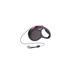 Guia Flexi Design Para Cães - Cordão Preto E Rosa - 1 Unidade - Tamanho XS