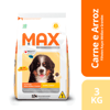 Ração Max Para Cães Filhotes De Raças Médias E Grandes Sabor Carne E Arroz - 3Kg - 3 Kilos