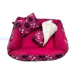 Kit Cama Manta Travesseiro Camapet Ossinho Pink P Para Cães E Gatos - 1 Unidade