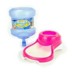 Kit Comedouro E Bebedouro Truqys Pets Design Inclinado Rosa 2L