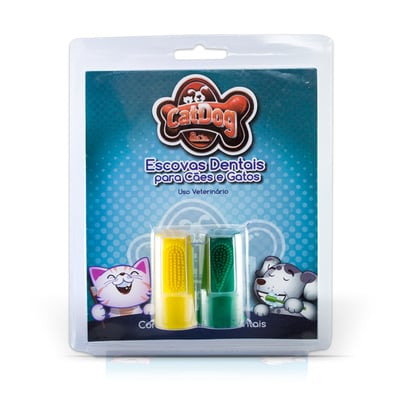 Kit Dental Catdog Cães E Gatos - 2 Dedeiras Cores Sortidas