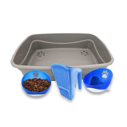 Kit Higiênico Truqys Bandeja Furba E Comedouro Azul Para Gatos