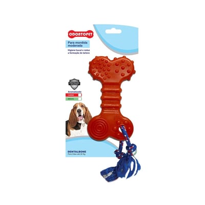 Mordedor Osso Dentalbone Flat Com Corda Caes Ate 22Kg Vermelho Odontopet