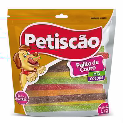 Osso Palito De Couro Colorido Misto Petiscão Para Cães - 1Kg
