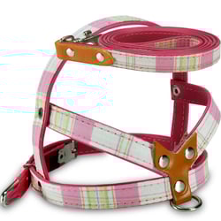 Peitoral Com Guia Amf Cães Xadrez Rosa - 1 Unidade - Tamanho 1