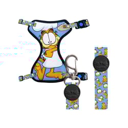 Peitoral E Guia Meumiau Style Garfield Azul Claro Para Gatos