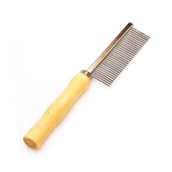 Pente Duplo Napi 40 Dentes Para Cães E Gatos - Cabo De Madeira - Tamanho M