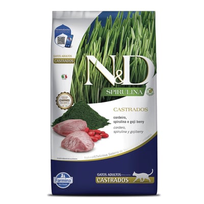 Ração Diet Farmina N&D Spirulina Sabor Cordeiro Para Gatos Adultos Castrados - 7 Kilos