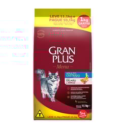 Ração Gran Plus Gatos Adultos Castrados Salmão E Arroz - 11,1Kg