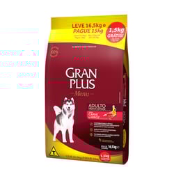 Ração Gran Plus Menu Para Cães Adultos Porte Médio E Grande Carne E Arroz - 16,5Kg