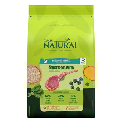 Ração Guabi Natural Para Gatos Castrados - Cordeiro E Aveia - 7,5Kg - 7,5 Kilos