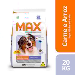 Ração Max Carne E Arroz Para Cães Adultos De Porte Médio E Grande - Ração Seca - 20 Kilos