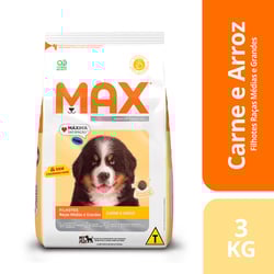 Ração Max Para Cães Filhotes De Raças Médias E Grandes Sabor Carne E Arroz - 3Kg - 3 Kilos