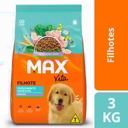 Ração Max Vita Sabor Frango Para Cães Filhotes - Ração Seca - 3 Kilos