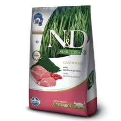 Ração N&D Spirulina Gatos Adultos Castrados Sabor Suíno - 1 Unidade - 1,5 Kilos