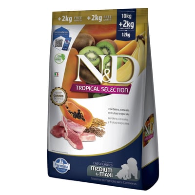 Racao Nd Tropical Selection Para Caes Puppy Medium E Maxi Cordeiro Leve 12Kg E Pague 10Kg - 10kg + 2kg Grátis