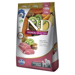 Ração N&D Tropical Suíno Para Cães Adultos Medium E Maxi - 2,5Kg - 2kg + 500g Grátis