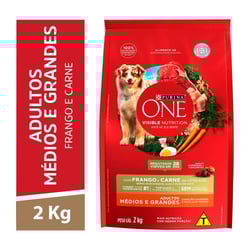 Ração Nestlé Purina One Para Cães Adultos De Porte Médio E Grande Sabor Frango E Carne 2Kg - 1 Unidade