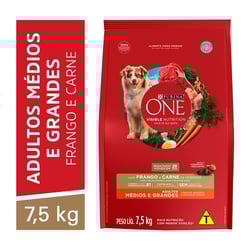 Ração Nestlé Purina One Para Cães Adultos - Raças Médias E Grandes - Sabor Frango E Carne - 7,5Kg