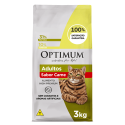 Ração Optimum Adulto Sabor Carne Para Gatos - 3Kg - 3 Kilos