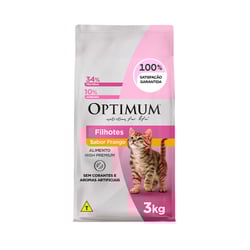 Ração Optimum Frango 3Kg Para Gatos Filhotes De 2 A 12 Meses - 3 Kilos