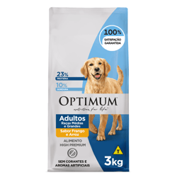 Ração Optimum Para Cães Adultos De Raças Médias E Grandes Frango E Arroz - 3Kg - 3 Kilos