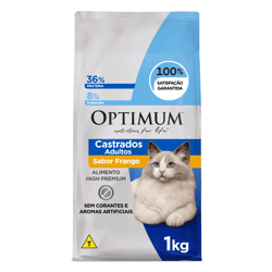Ração Optimum Para Gatos Adultos Castrados Sabor Frango - 1Kg - 1 Kilo