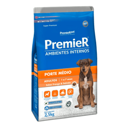 Ração Para Cães Adultos De Médio Porte Premier Ambientes Internos Frango E Salmão - 2,5Kg - 2,5 Kilos