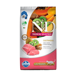 Ração Para Gatos Castrados Sabor Suíno, Cereais E Frutas Tropicais N&D Tropical Selection - 7Kg - 400 Gramas