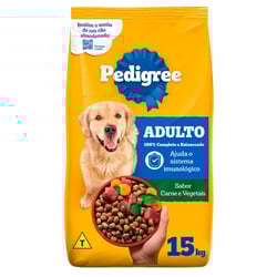 Ração Pedigree Carne E Vegetais 15Kg Para Cães Adultos De Raças Médias E Grandes - 15 Kilos