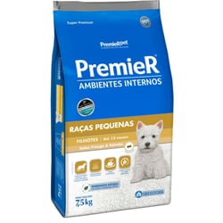 Ração Premier Ambientes Internos Para Cães Filhotes Sabor Frango E Salmão - 7,5Kg - 7,5 Kilos