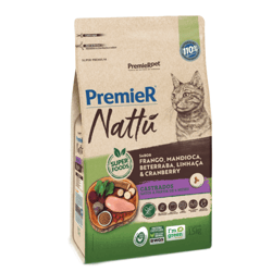 Ração Premier Nattu Gatos Adultos Castrados Frango E Mandioca 1,5Kg - 1 Unidade - 1,5 Kilos