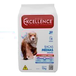 Ração Seca Dog Excellence Carne & Arroz Para Cães Adultos Raças Médias - 15Kg