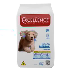 Ração Seca Dog Excellence Frango & Arroz 15Kg Para Cães Filhotes Raças Médias
