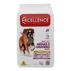 Ração Seca Dog Excellence Frango E Arroz 15Kg Para Cães Idosos De Raças Médias E Grandes