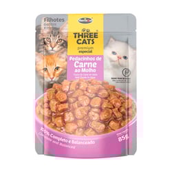 Ração Úmida Filhotes Three Cats Carne - 1 Sachê 85G