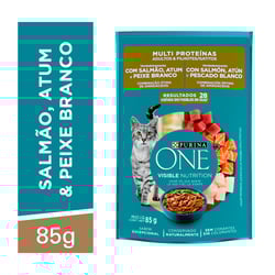 Ração Úmida Multi Proteínas Purina One Para Gatos - Salmão, Atum E Peixe Branco 85G