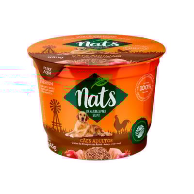 Ração Úmida Nats Para Cães Adultos Sabor Frango E Arroz - 245G
