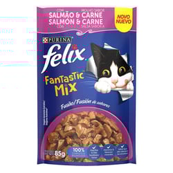 Ração Úmida Para Gatos Adultos Félix Fantastic Mix Salmão E Carne - 85G