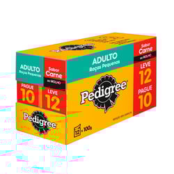 Ração Úmida Pedigree Cães Adultos Raças Pequenas Carne Ao Molho - 12 Sachês De 100G - Leve 12 Pague 10