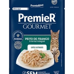 Ração Úmida Premier Gourmet Gatos Castrados Adultos Frango E Arroz Integral - 70G - 1 Unidade