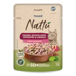 Racao Umida Premier Nattu Para Gatos Castrados Sabor Frango, Batata Doce, Espinafre E Linhaca 70G - 1 Unidade