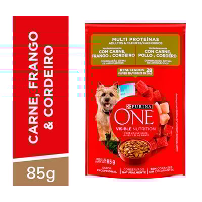 Ração Úmida Purina One Sabor Carne, Frango E Cordeiro Para Cães Adultos E Filhotes - 85G