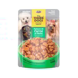 Ração Úmida Sachê Three Dog Carne Para Cães Adultos De Pequeno Porte - 100G