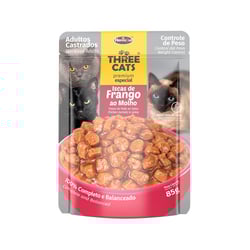 Ração Úmida Three Cats Frango 85G Para Gatos Castrados