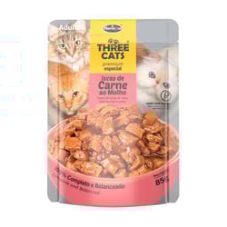 Ração Úmida Three Cats Original Adultos Carne - 85G Sachê